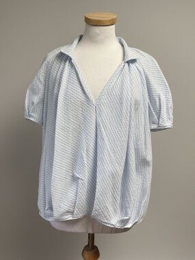 Tish Cox light blue stripe puff blouse, size S